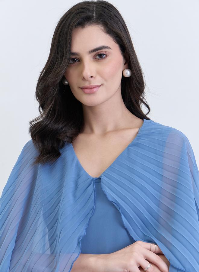 ستايلي فستان طويل مكسر بأكمام كيب - Image 4